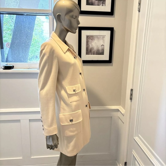 SONIA RYKIEL PARIS COAT Jacket CREAM Off WHITE 42/12 Turn Key Lock Silver button - Picture 9 of 15